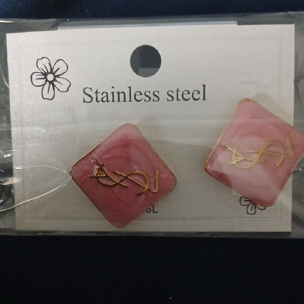 Pink and Gold Stainless Steel Earrings
